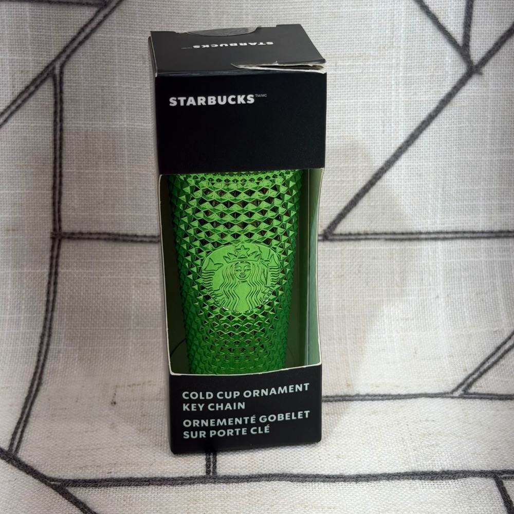 Starbucks Cold Cup Ornament Key Chain Mini Green Studded Tumbler 2023 Holiday